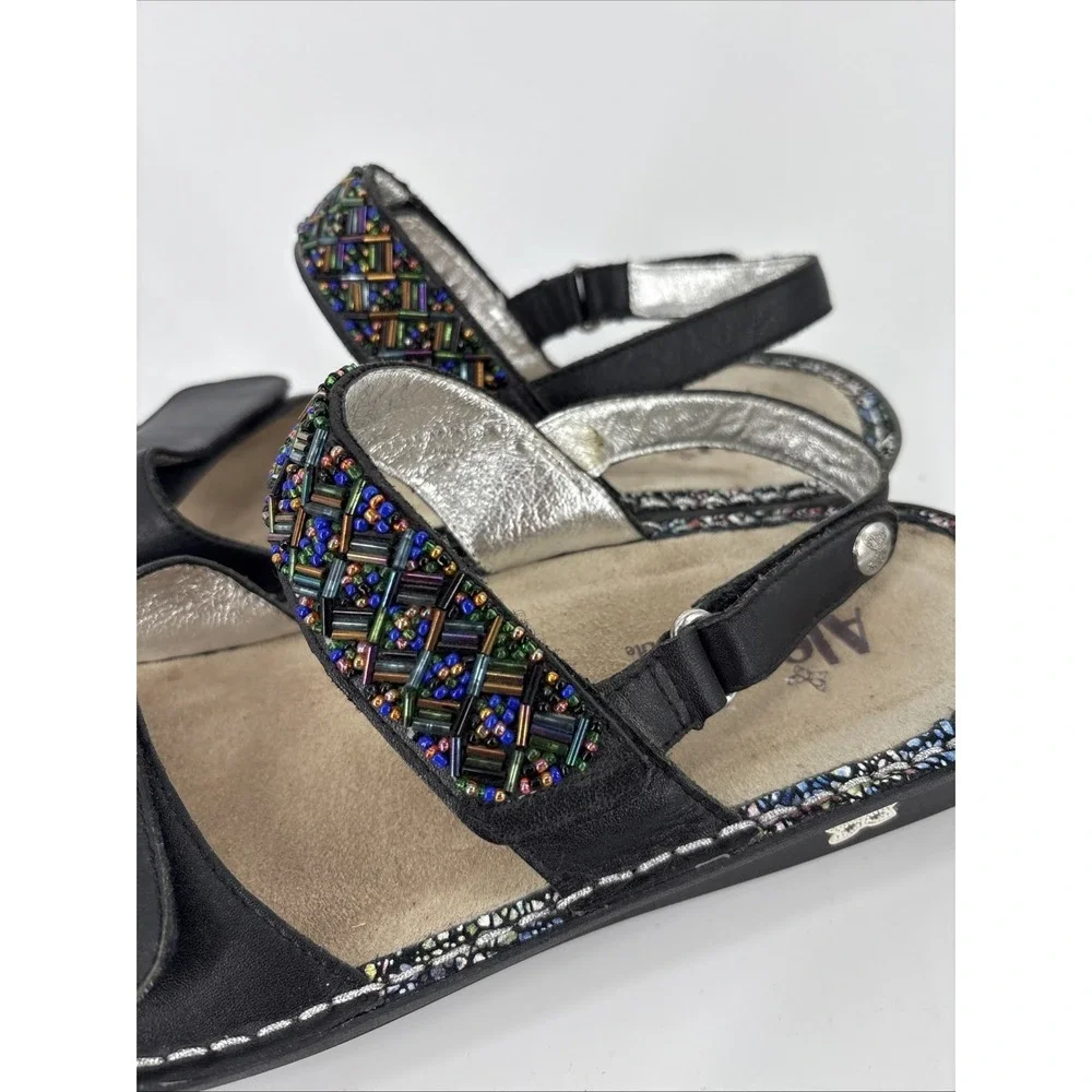 Alegria Verona Sandal Womens 9-9.5 EU 40 Black Leather Beaded Slingback Ver-649